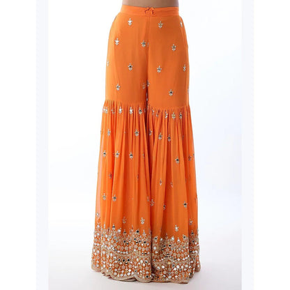 Gopi Vaid Eila Orange Embroidered Kurta with Sharara and Dupatta