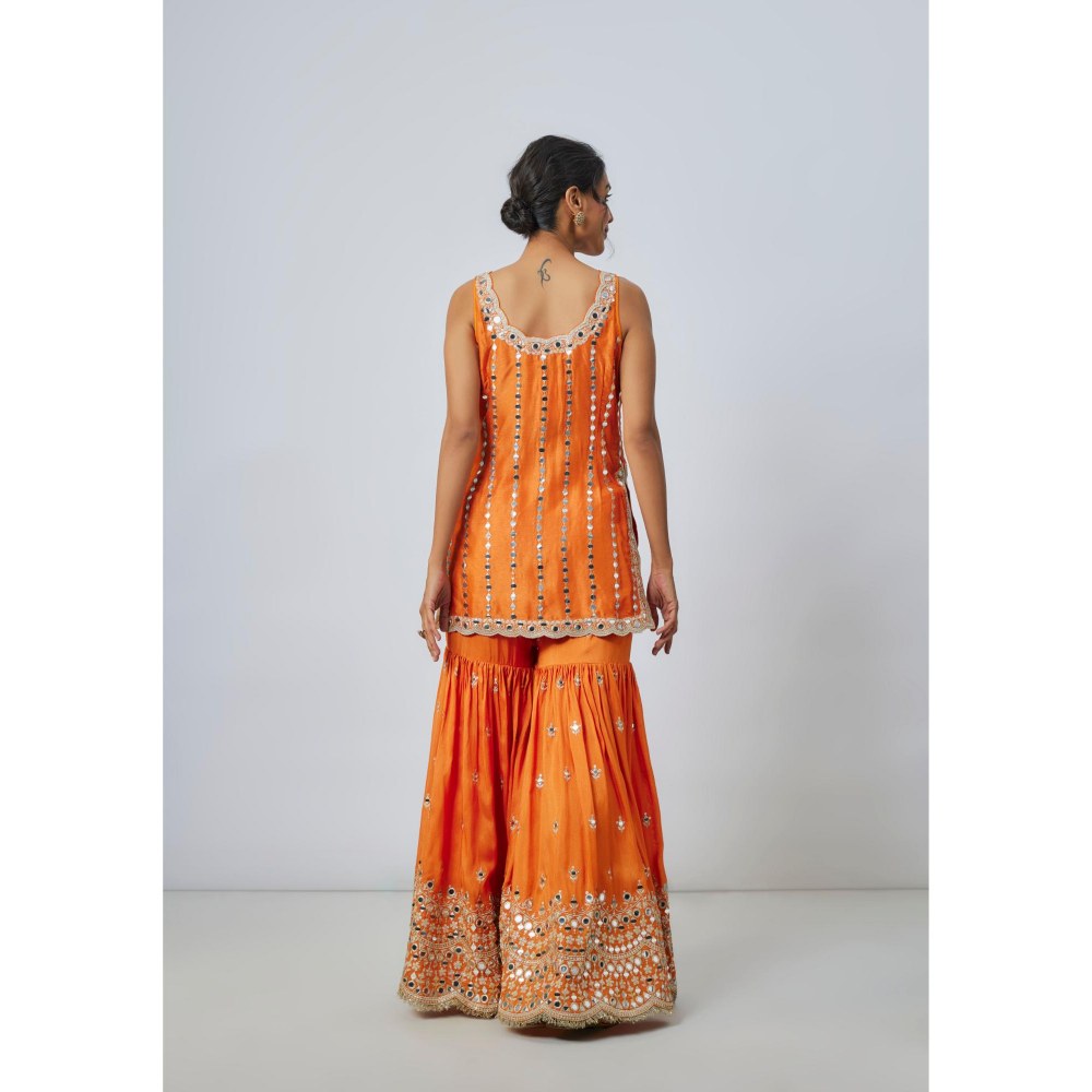 Gopi Vaid Hrida Orange Embroidered Kurta with Sharara and Dupatta