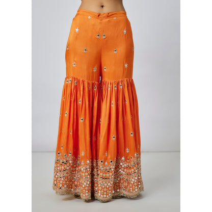 Gopi Vaid Hrida Orange Embroidered Kurta with Sharara and Dupatta