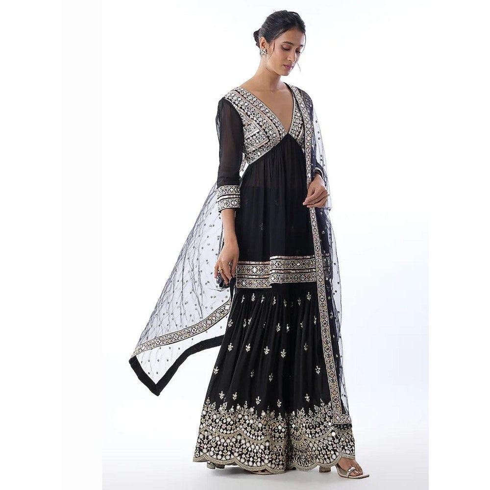 Gopi Vaid Inika Black Embroidered Kurta with Sharara and Dupatta