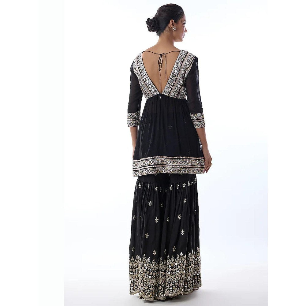 Gopi Vaid Inika Black Embroidered Kurta with Sharara and Dupatta
