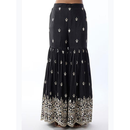 Gopi Vaid Inika Black Embroidered Kurta with Sharara and Dupatta
