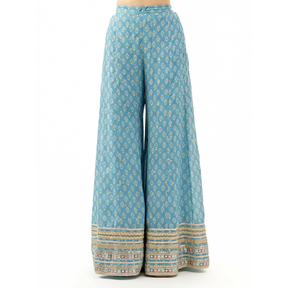 Gopi Vaid Simoni Blue Embroidered Kurta with Sharara and Dupatta