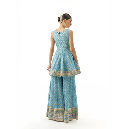 Gopi Vaid Simoni Blue Embroidered Kurta with Sharara and Dupatta