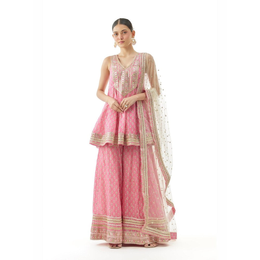 Gopi Vaid Simoni Pink Embroidered Kurta with Sharara and Dupatta