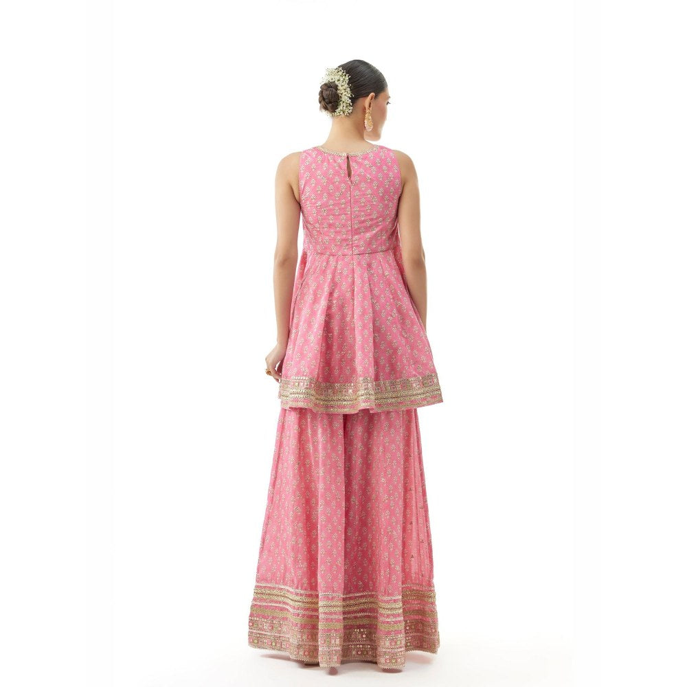 Gopi Vaid Simoni Pink Embroidered Kurta with Sharara and Dupatta
