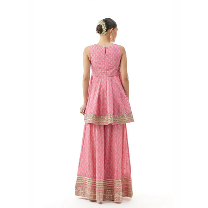Gopi Vaid Simoni Pink Embroidered Kurta with Sharara and Dupatta