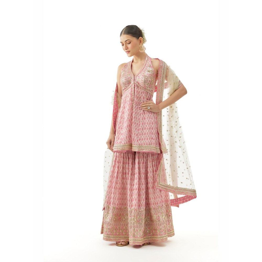 Gopi Vaid Janhavi Pink Embroidered Kurta with Sharara and Dupatta