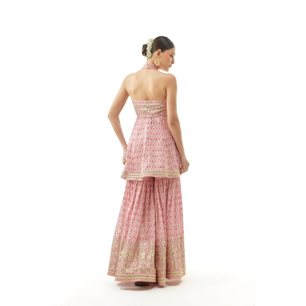 Gopi Vaid Janhavi Pink Embroidered Kurta with Sharara and Dupatta