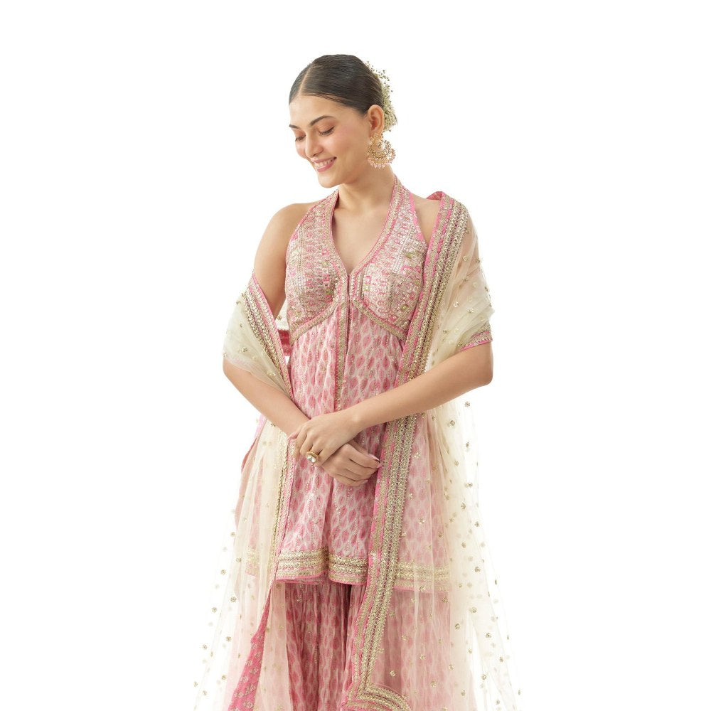 Gopi Vaid Janhavi Pink Embroidered Kurta with Sharara and Dupatta