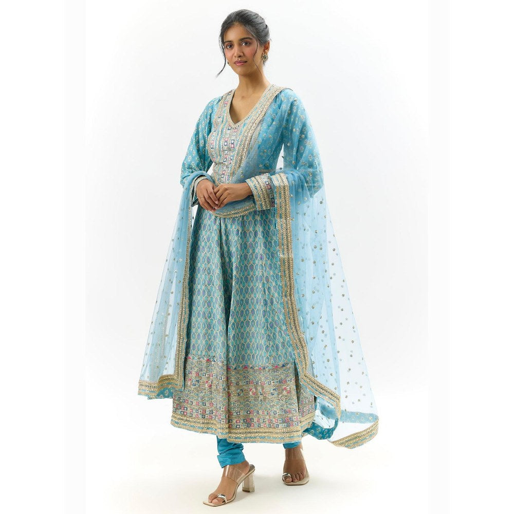 Gopi Vaid Prisha Blue Embroidered Anarkali Kurta with Churidar and Dupatta