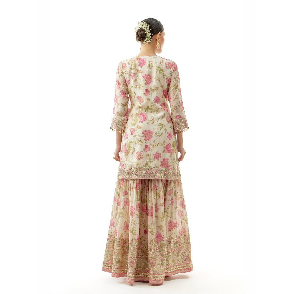 Gopi Vaid Niyati Ivory Floral Kurta with Sharara and Dupatta