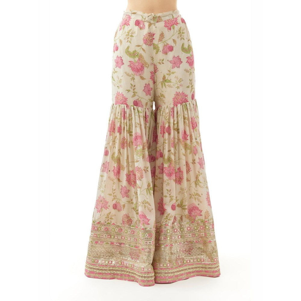 Gopi Vaid Niyati Ivory Floral Kurta with Sharara and Dupatta