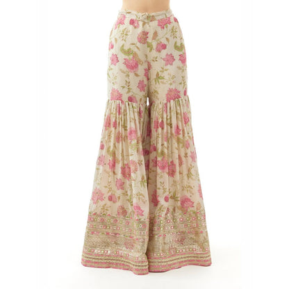 Gopi Vaid Niyati Ivory Floral Kurta with Sharara and Dupatta