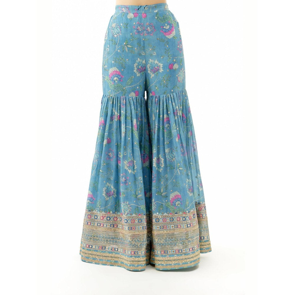 Gopi Vaid Dhvanika Blue Embroidered Kurta with Sharara and Dupatta