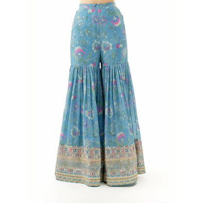 Gopi Vaid Dhvanika Blue Embroidered Kurta with Sharara and Dupatta