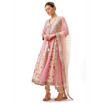 Gopi Vaid Reyna Pink Floral Anarkali Kurta with Churidar and Dupatta