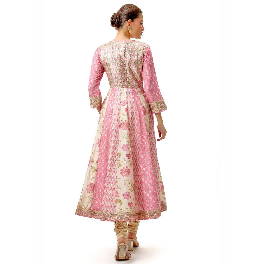 Gopi Vaid Reyna Pink Floral Anarkali Kurta with Churidar and Dupatta