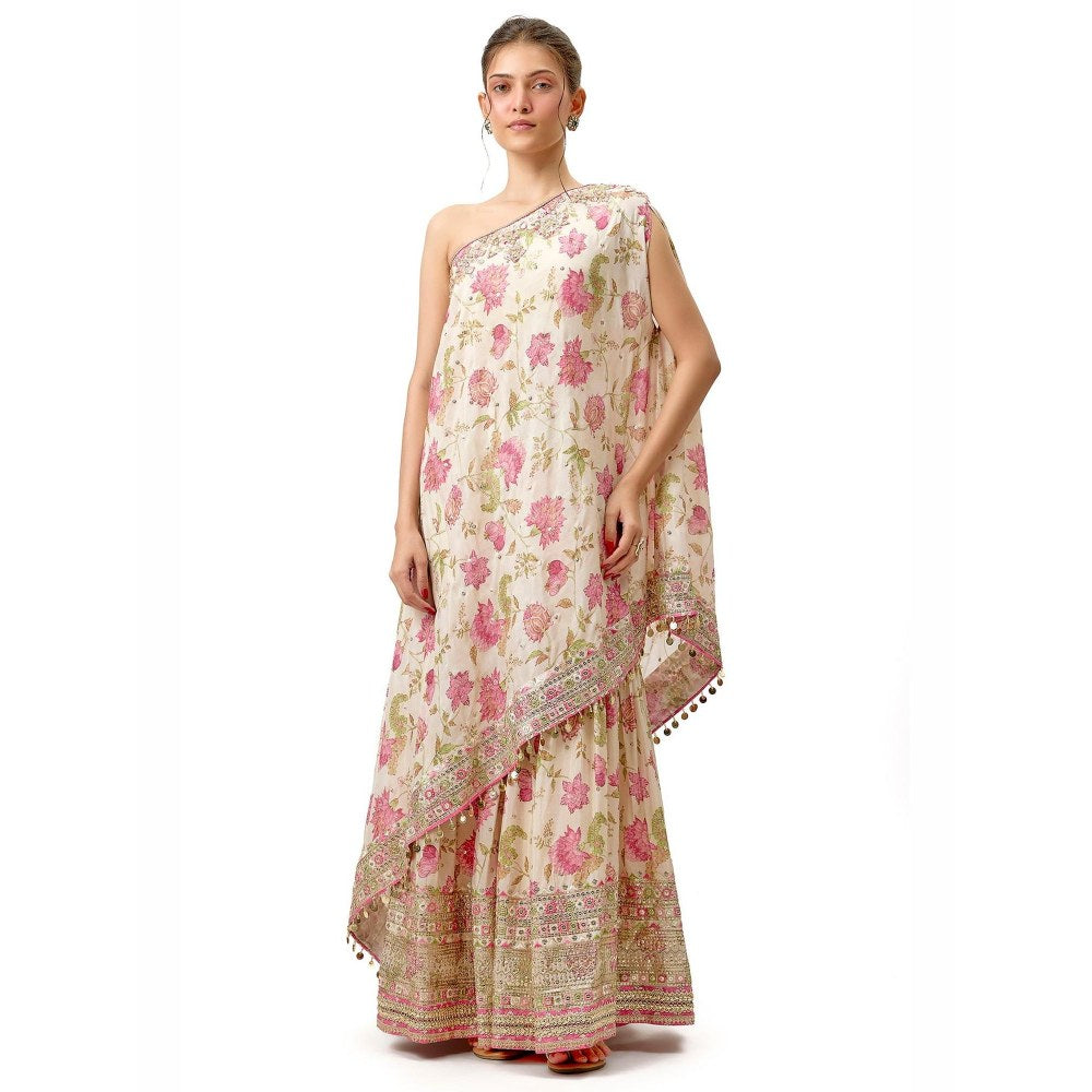 Gopi Vaid Sumedha Ivory Floral Kurta with Sharara