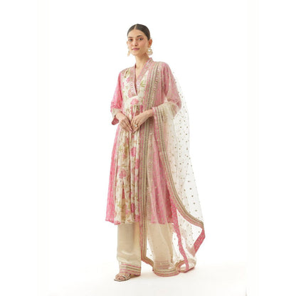 Gopi Vaid Riya Pink Floral Kurta with Palazzo and Dupatta