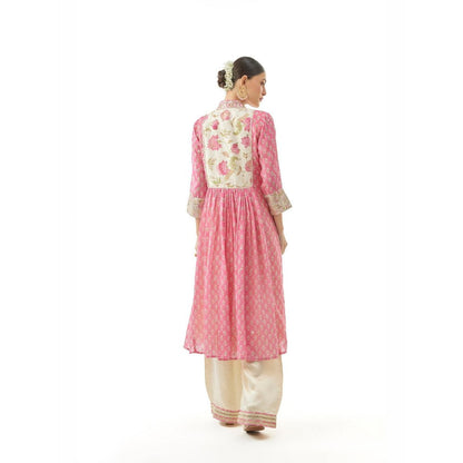Gopi Vaid Riya Pink Floral Kurta with Palazzo and Dupatta