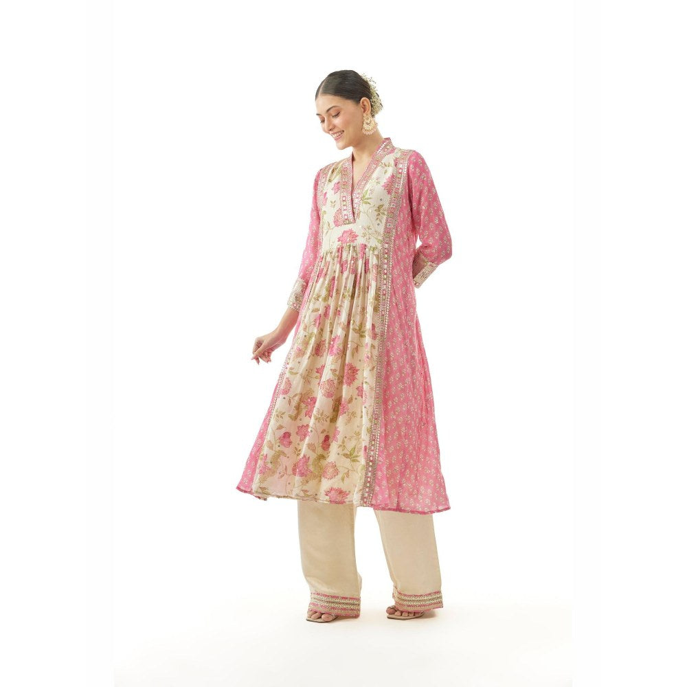 Gopi Vaid Riya Pink Floral Kurta with Palazzo and Dupatta