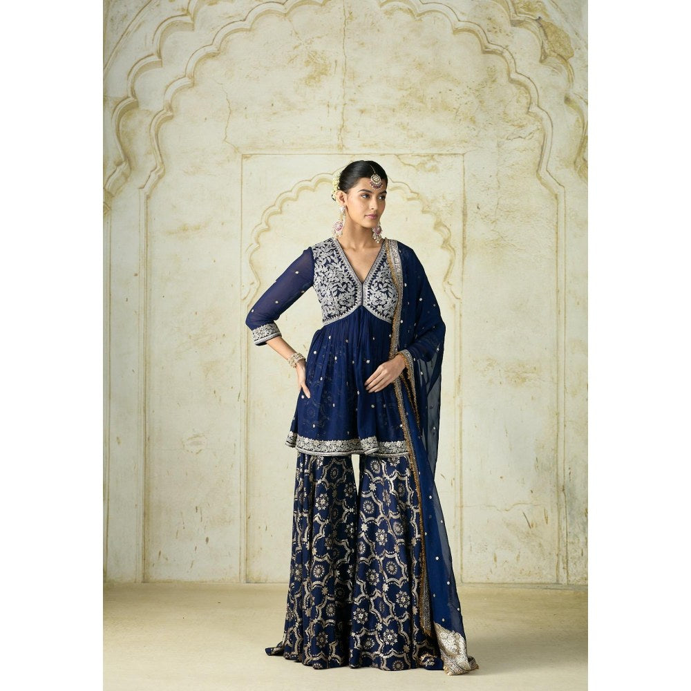 Gopi Vaid Rida Blue Embroidered Kurta with Sharara and Dupatta
