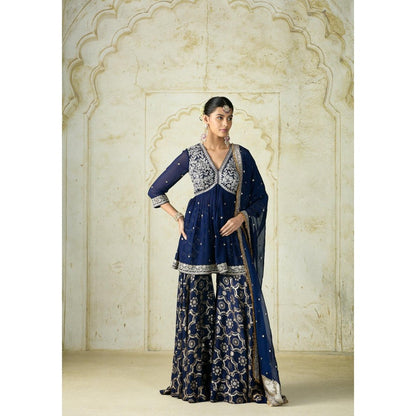 Gopi Vaid Rida Blue Embroidered Kurta with Sharara and Dupatta