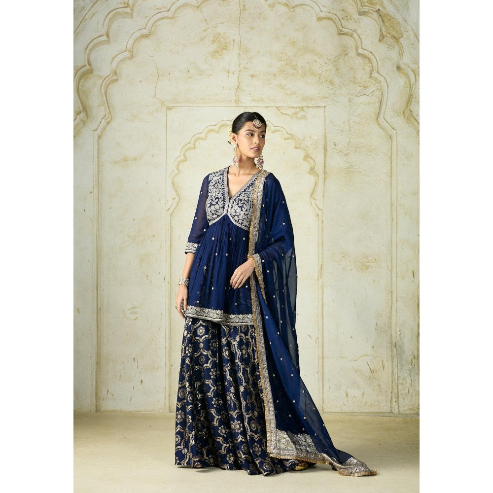 Gopi Vaid Rida Blue Embroidered Kurta with Sharara and Dupatta