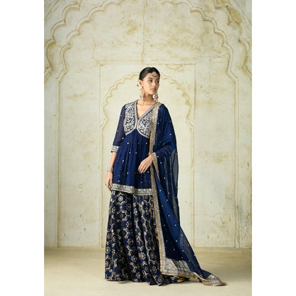 Gopi Vaid Rida Blue Embroidered Kurta with Sharara and Dupatta