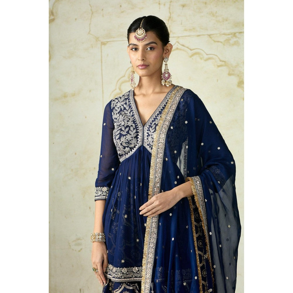 Gopi Vaid Rida Blue Embroidered Kurta with Sharara and Dupatta