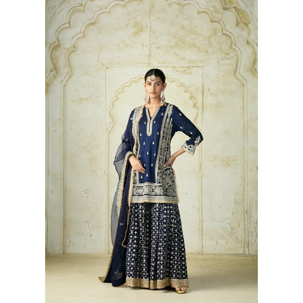 Gopi Vaid Mumtaz Navy Blue Embroidered Kurta with Sharara and Dupatta
