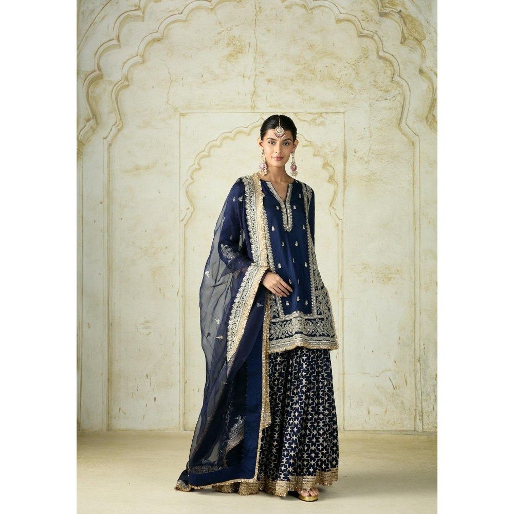 Gopi Vaid Mumtaz Navy Blue Embroidered Kurta with Sharara and Dupatta