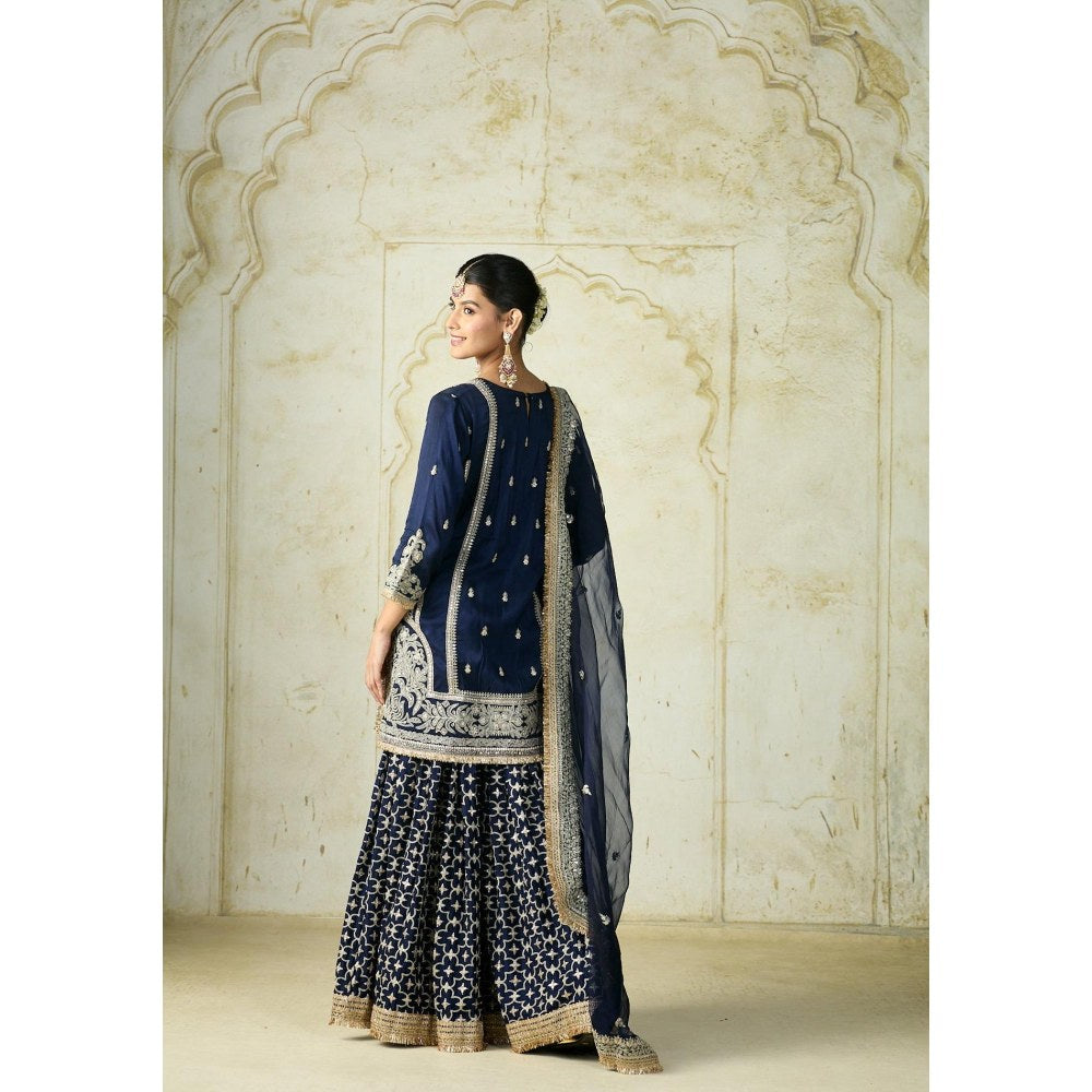 Gopi Vaid Mumtaz Navy Blue Embroidered Kurta with Sharara and Dupatta