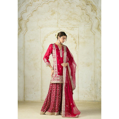 Gopi Vaid Mumtaz Red Embroidered Kurta with Sharara and Dupatta