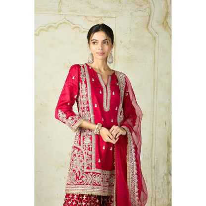 Gopi Vaid Mumtaz Red Embroidered Kurta with Sharara and Dupatta