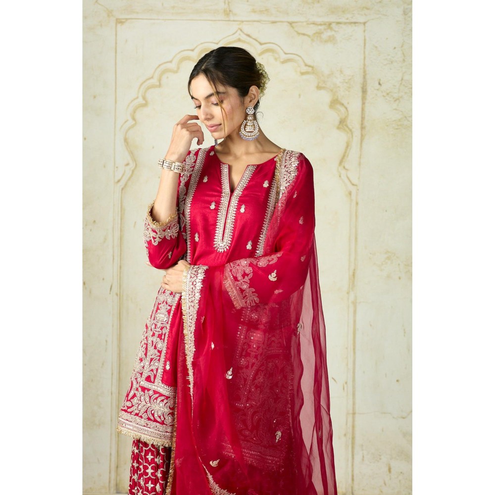 Gopi Vaid Mumtaz Red Embroidered Kurta with Sharara and Dupatta