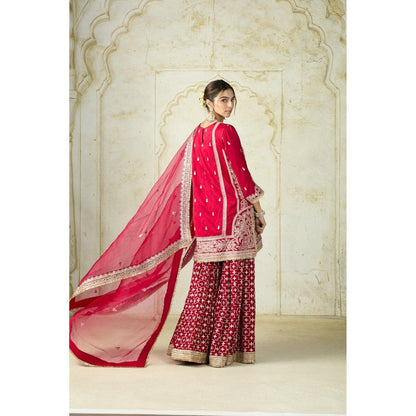 Gopi Vaid Mumtaz Red Embroidered Kurta with Sharara and Dupatta