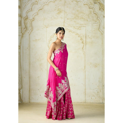 Gopi Vaid Areesha Pink Embroidered Kurti with Palazzo