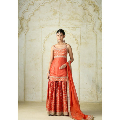 Gopi Vaid Zainab Orange Embroidered Kurta with Sharara and Dupatta
