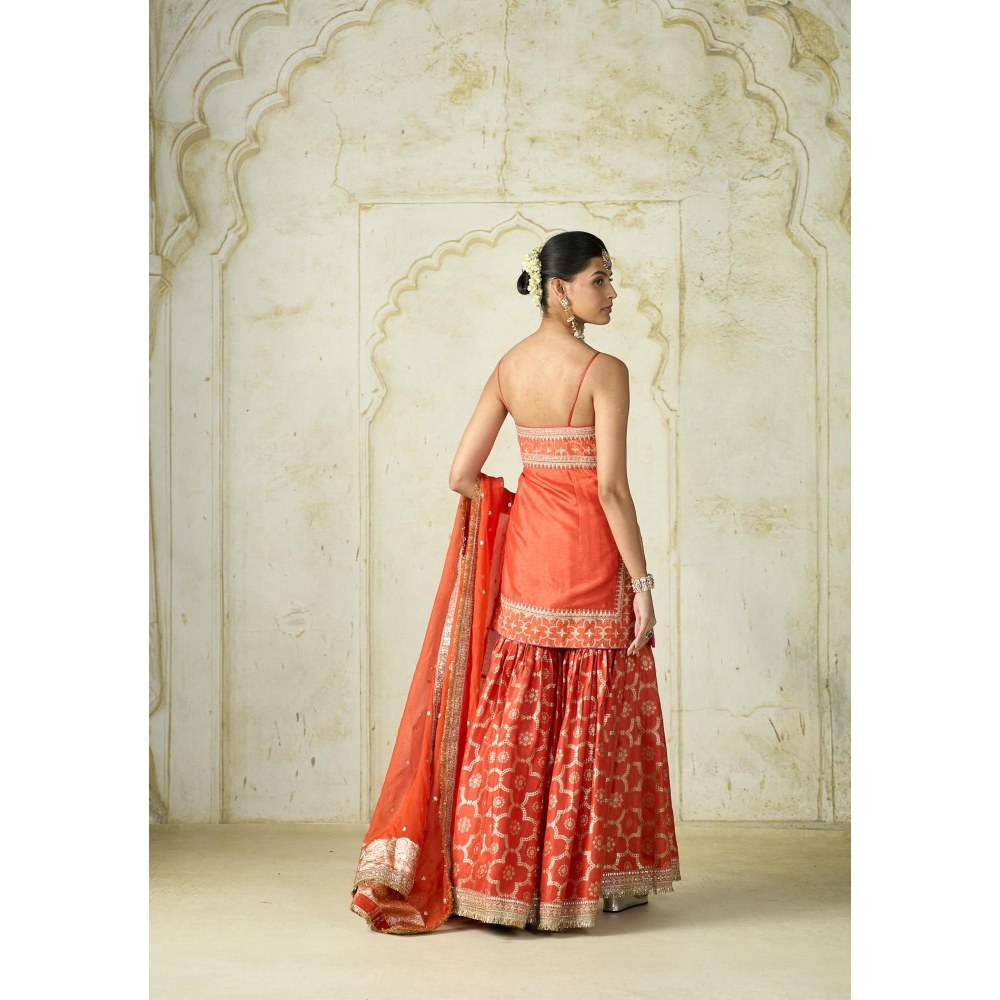 Gopi Vaid Zainab Orange Embroidered Kurta with Sharara and Dupatta