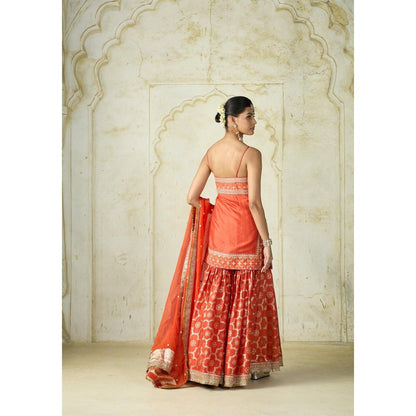 Gopi Vaid Zainab Orange Embroidered Kurta with Sharara and Dupatta