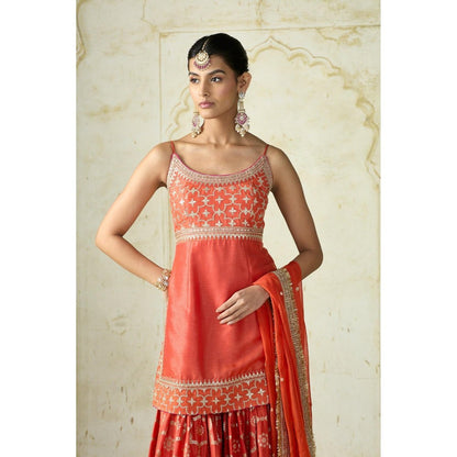 Gopi Vaid Zainab Orange Embroidered Kurta with Sharara and Dupatta