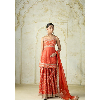 Gopi Vaid Zainab Orange Embroidered Kurta with Sharara and Dupatta
