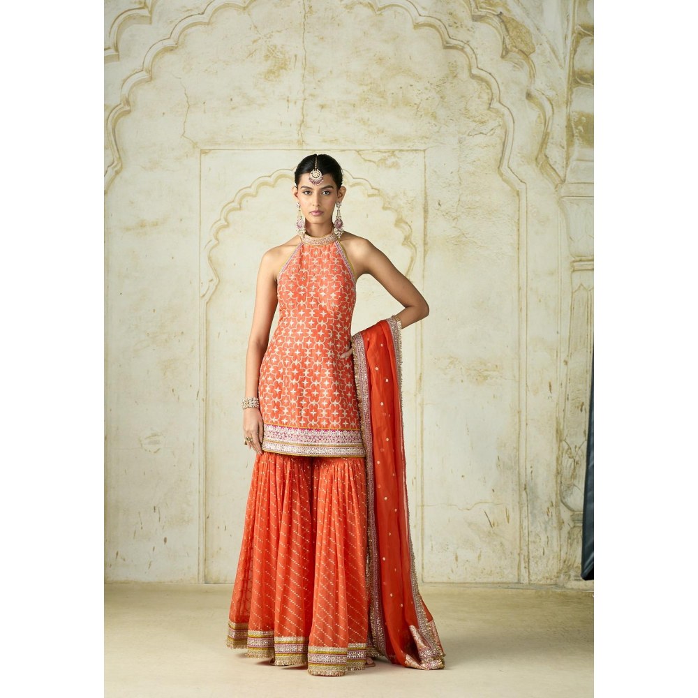 Gopi Vaid Kainaat Orange Embroidered Kurta with Sharara and Dupatta
