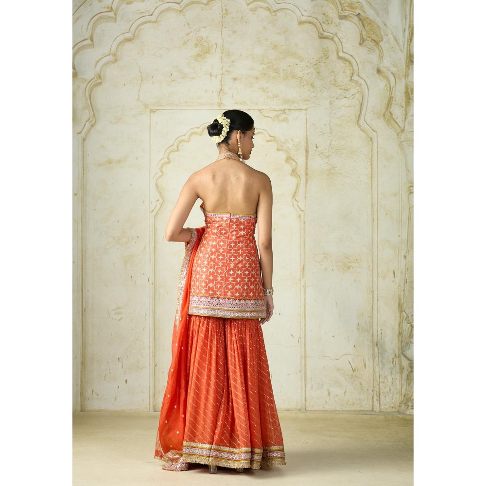 Gopi Vaid Kainaat Orange Embroidered Kurta with Sharara and Dupatta