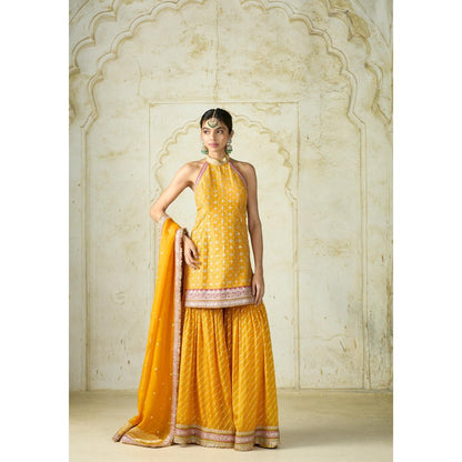 Gopi Vaid Kainaat Yellow Embroidered Kurta with Sharara and Dupatta