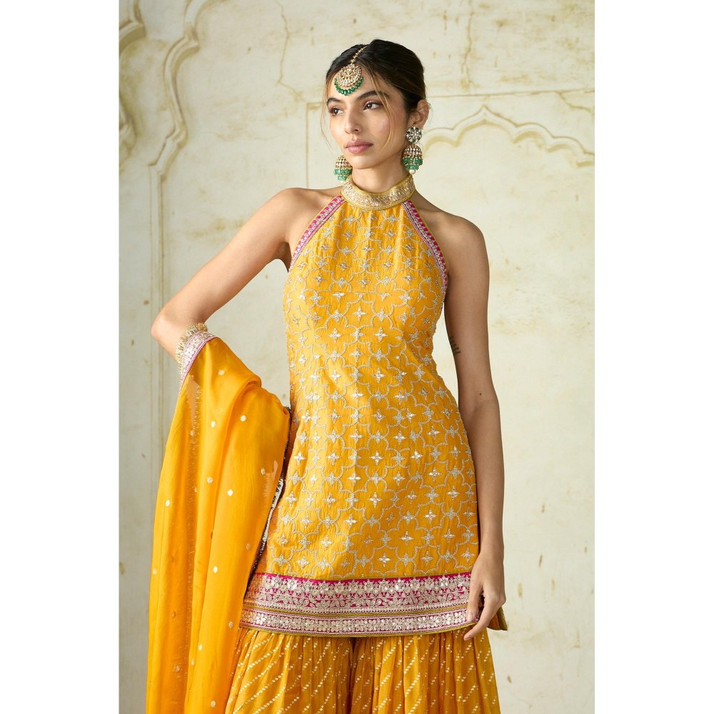 Gopi Vaid Kainaat Yellow Embroidered Kurta with Sharara and Dupatta
