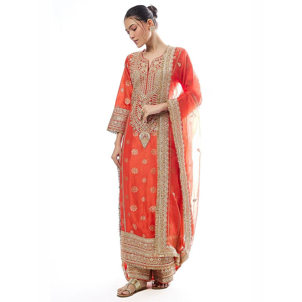 Gopi Vaid Badeeah Orange Embroidered Kurta with Palazzo and Dupatta