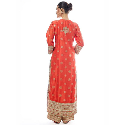 Gopi Vaid Badeeah Orange Embroidered Kurta with Palazzo and Dupatta